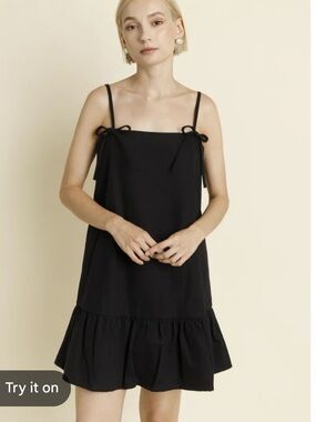 Black Sleeveless Tie-Shoulder Ruffle Hem Dress
